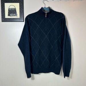 Men's Classic Navy Zip-Up Sweater 100% Cashmere